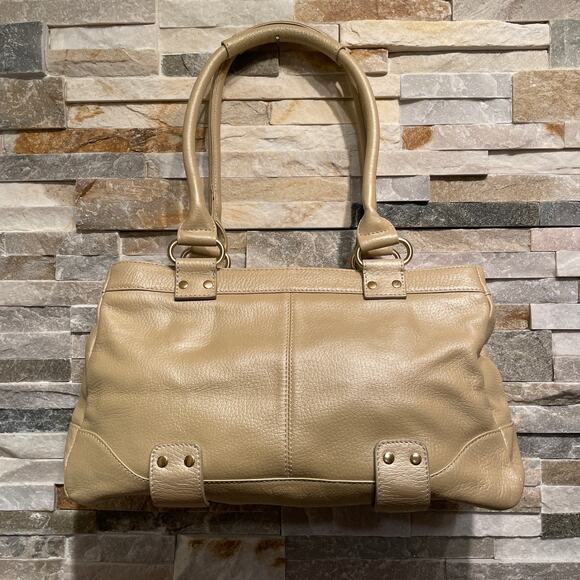 MAXX New York Pebbled Leather Satchel | Tan Neutral Gold Shoulder Leopard Tote - Picture 2 of 13
